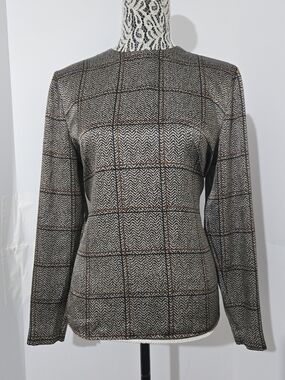Womens Plaid Crewneck Jacket - Brown/Black